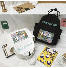 Summer Cartoon Canvas Backpack for Teenage Girls