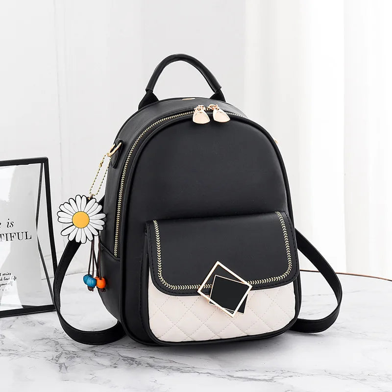 Women Solid Casual PU Leather Backpack Female Bagpack mochilas para mujer