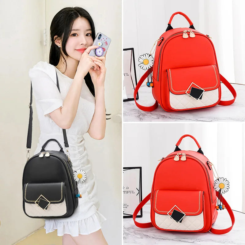 Women Solid Casual PU Leather Backpack Female Bagpack mochilas para mujer