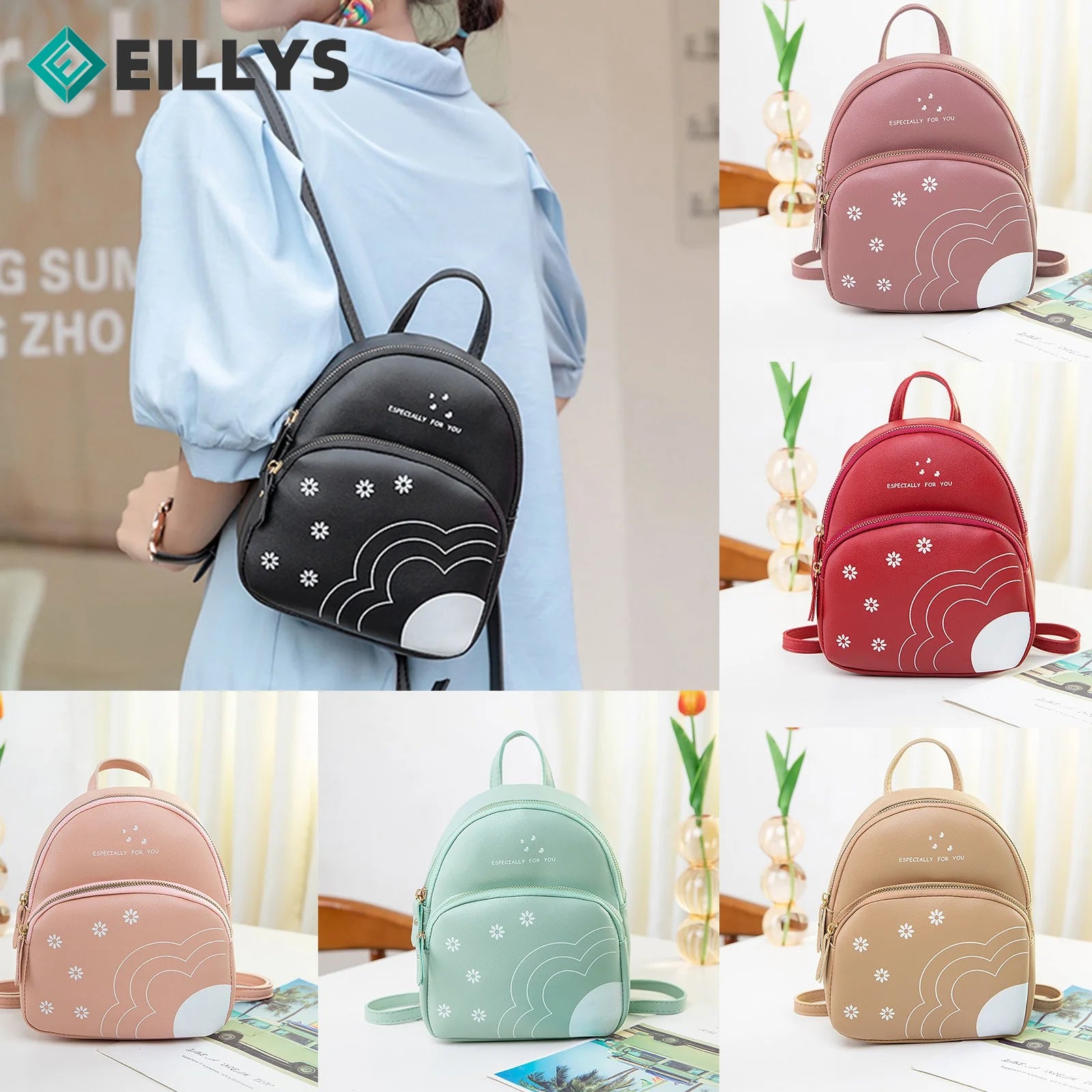 Teenage Girls PU Leather Shoulder Bag Multi-function Small Bagpack