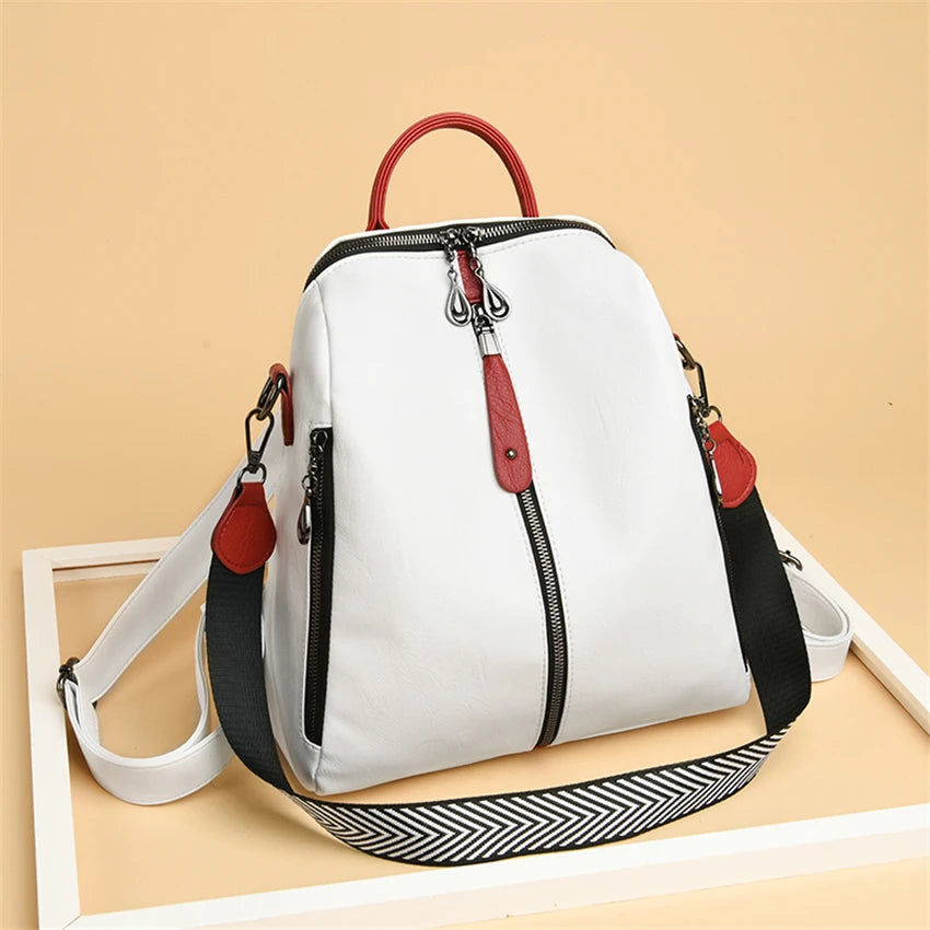 Women Soft Leather Backpack Female High Travel School Backpacks for Girls