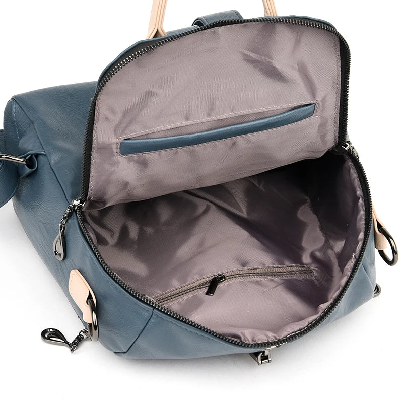 Women Soft Leather Backpack Female High Travel School Backpacks for Girls
