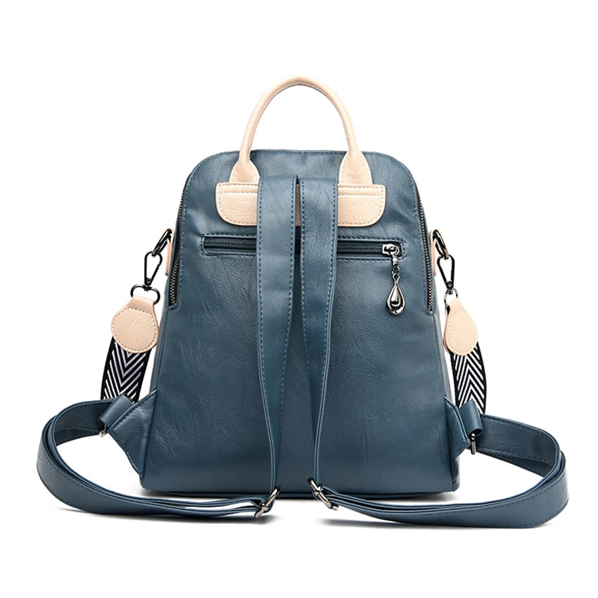 Women Soft Leather Backpack Female High Travel School Backpacks for Girls