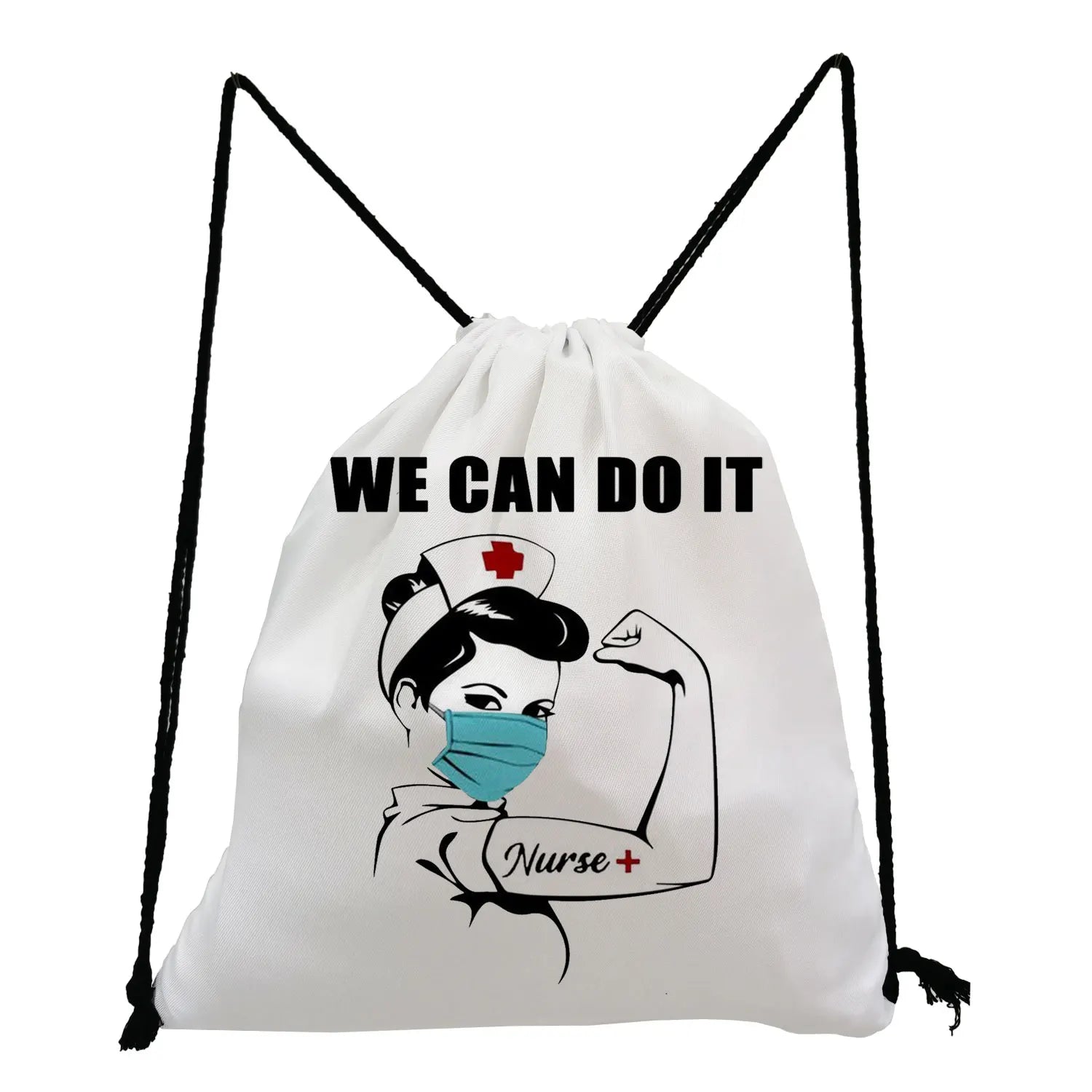 Travel Backpack for Students with Drawstring Pocket and Nurse Letter Print
