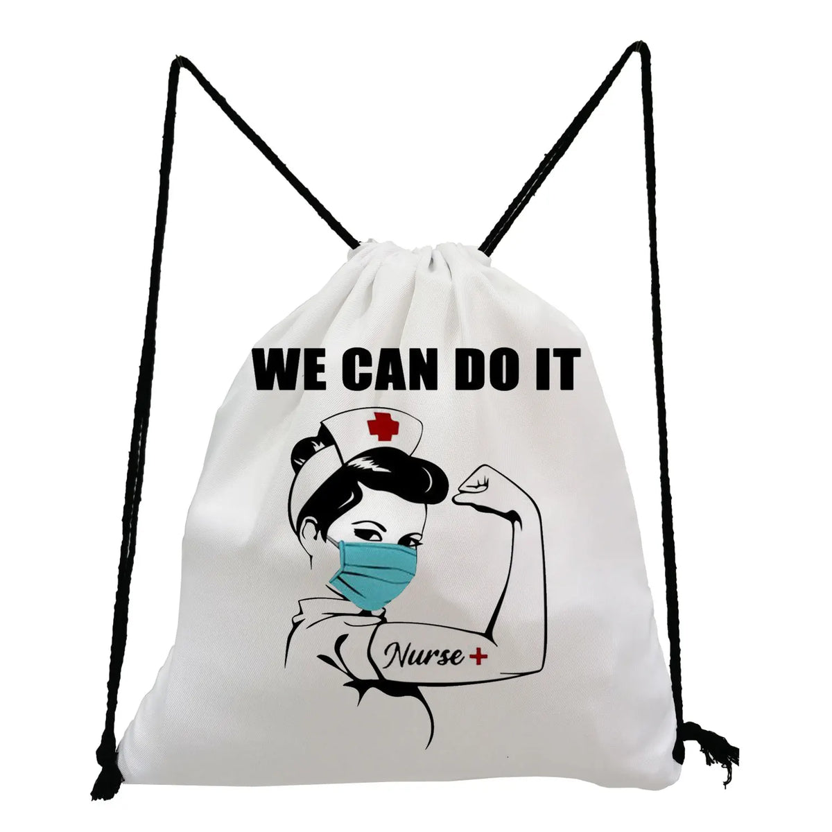 Travel Backpack for Students with Drawstring Pocket and Nurse Letter Print