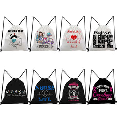 Travel Backpack for Students with Drawstring Pocket and Nurse Letter Print