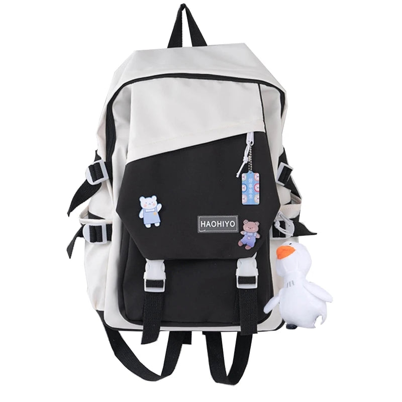 Nylon Backpack with Pendent Accessories Pins for Girls Teens