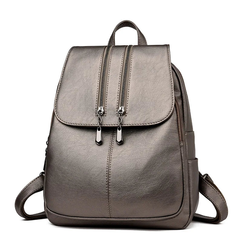 Soft Leather Women's Travel Backpack Large Capacity