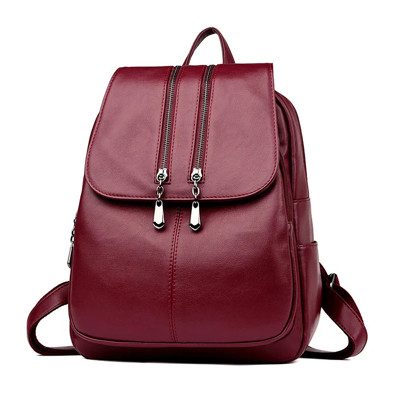 Soft Leather Women's Travel Backpack Large Capacity