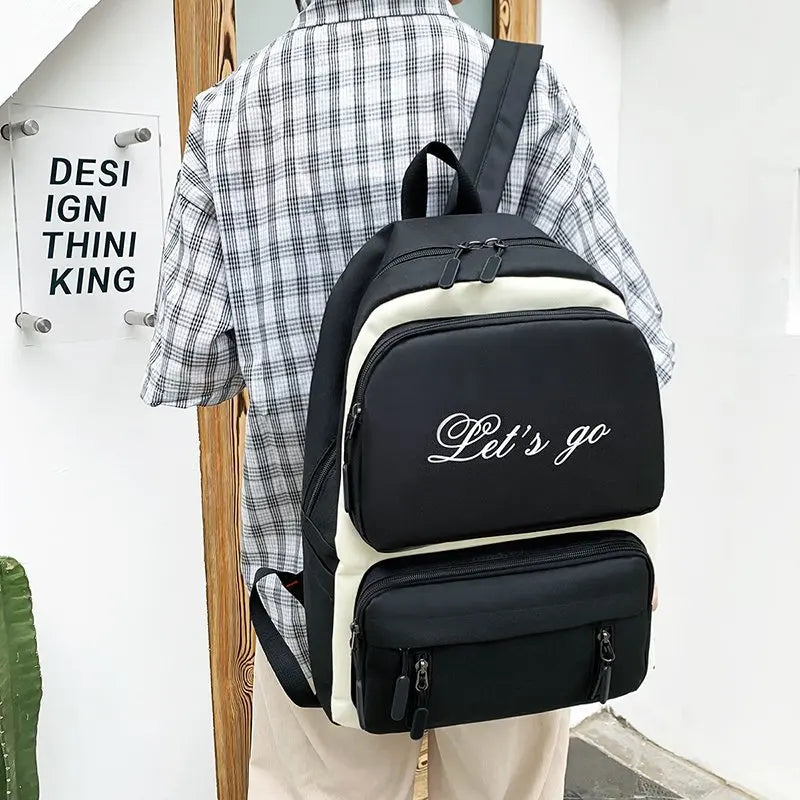 Canvas Women Backpack 4 Pcs Sets School Book Bags for Teenager Girls