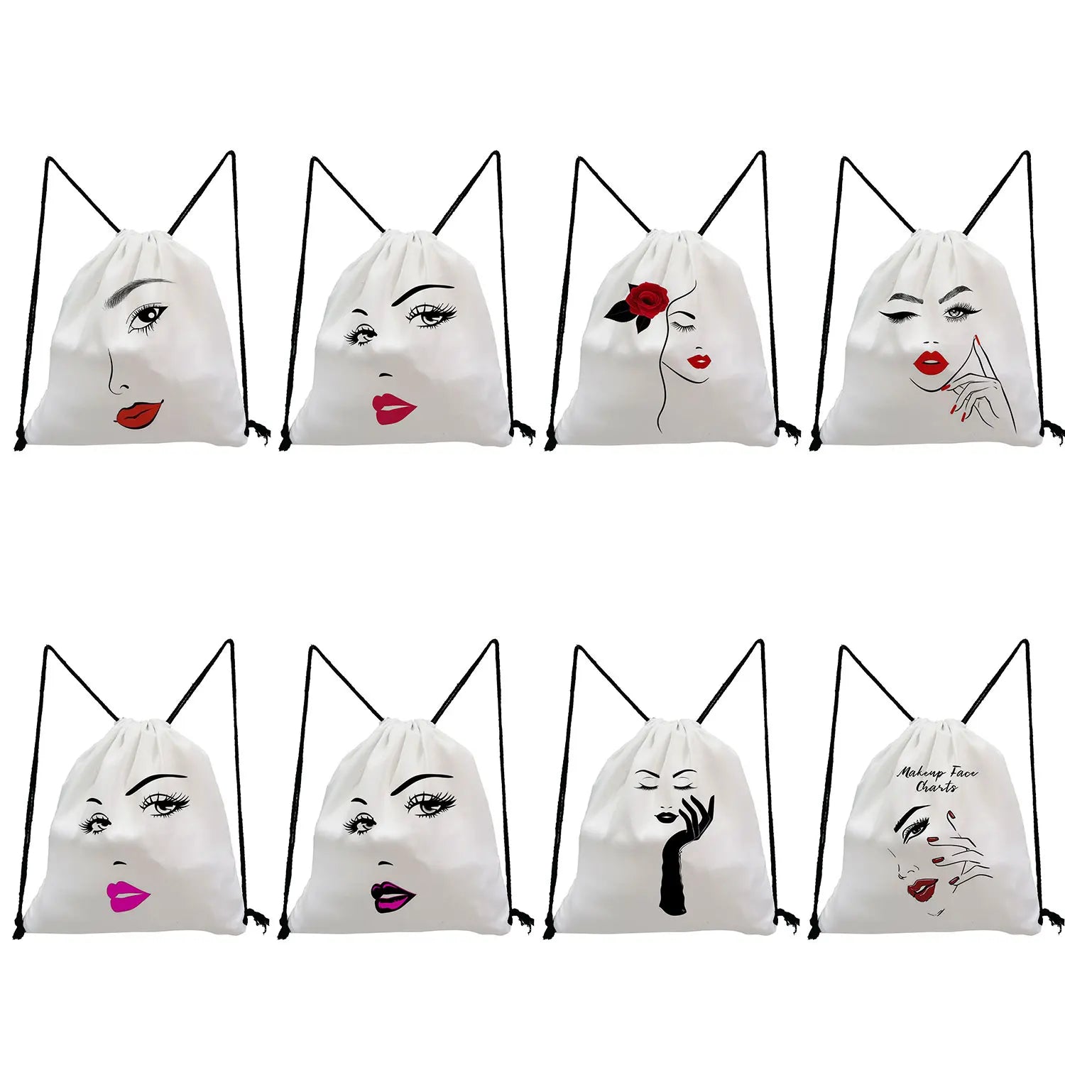 Red Lips Print Drawstring Backpack Hipster Women
