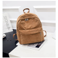 Teenagers Corduroy Backpack Solid Colors Preppy Style School Travel Bag