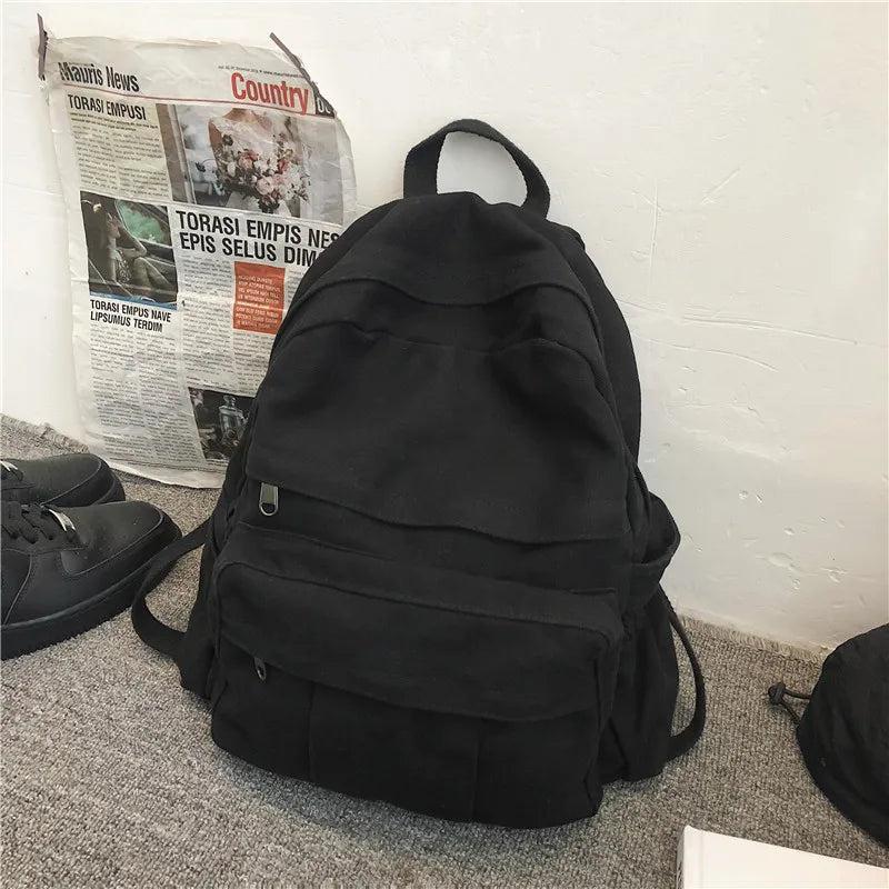 Canvas School Bag for Women Teenagers Student Daypack