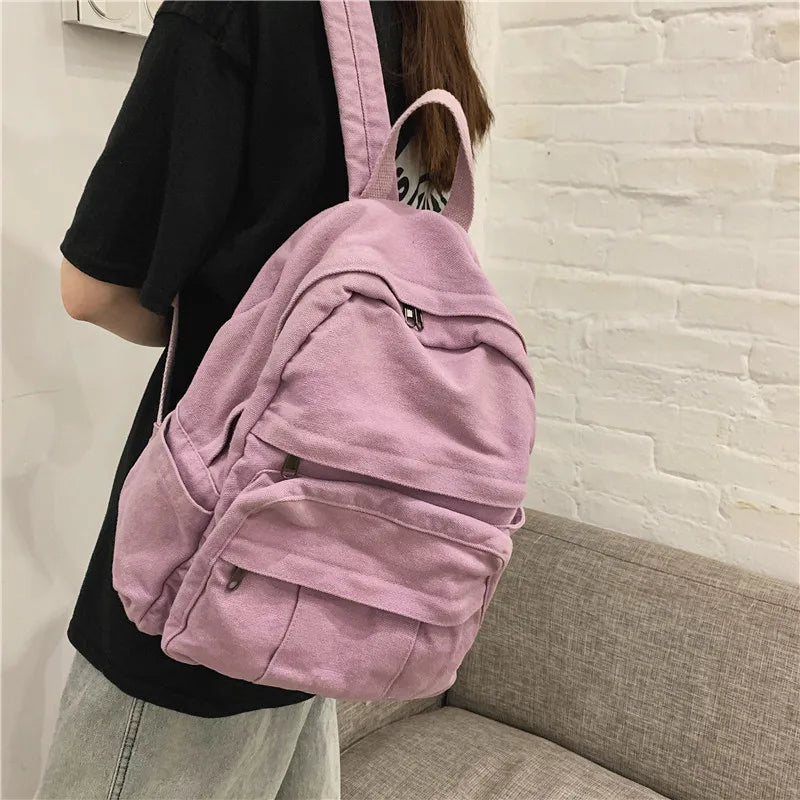 Canvas School Bag for Women Teenagers Student Daypack