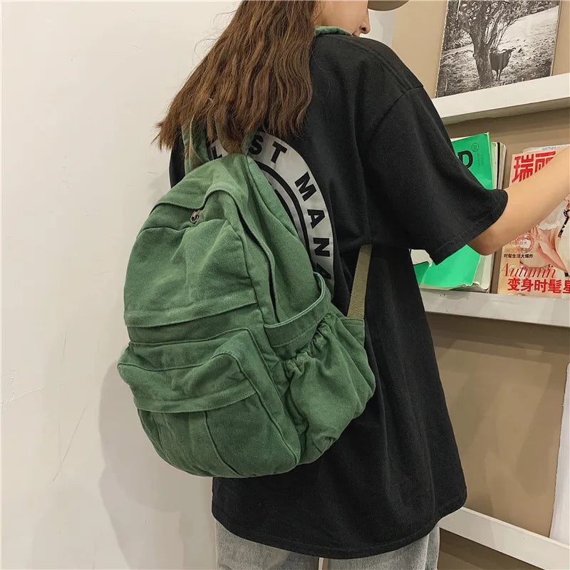 Canvas School Bag for Women Teenagers Student Daypack