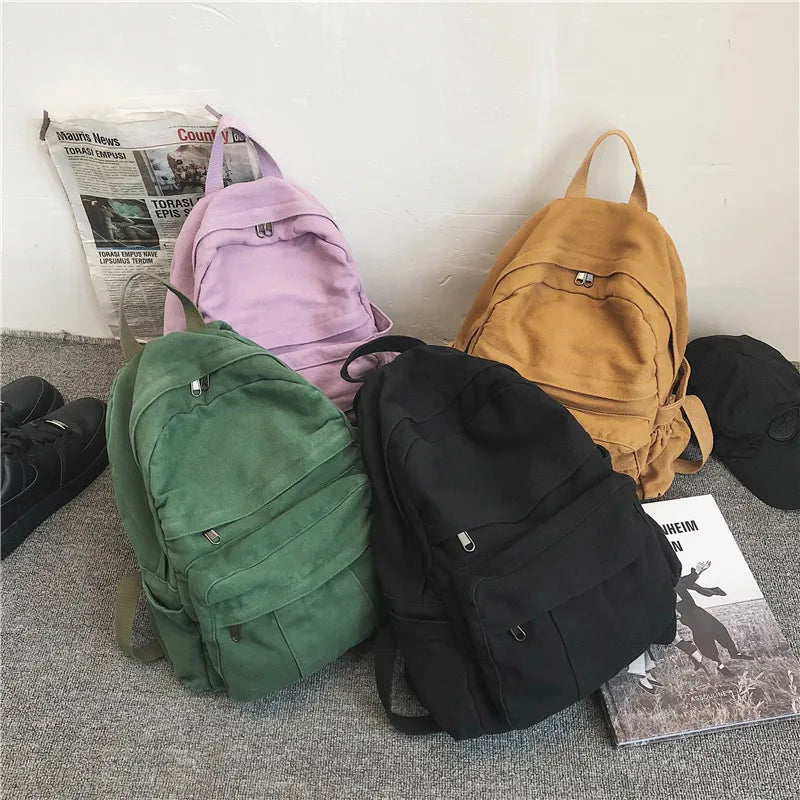 Canvas School Bag for Women Teenagers Student Daypack