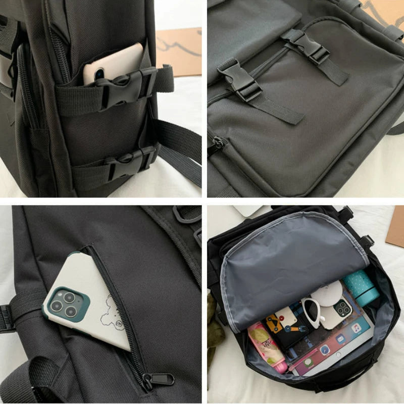 Preppy Students Backpack Large Capacity Button Bag