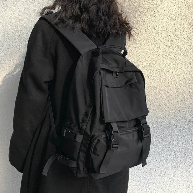 Backpack Preppy Students Button Travel Bag Solid Harajuku Retro Unisex