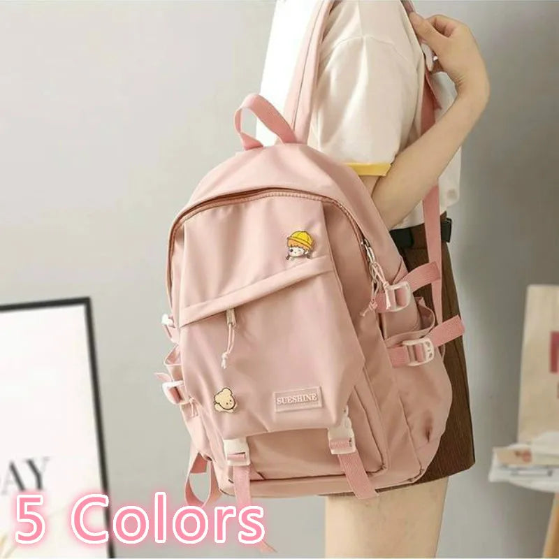 Waterproof Nylon Backpack Women Sweet Girls Large Capacity School Bag