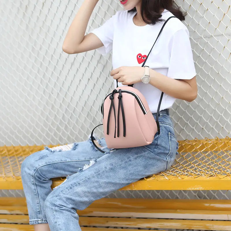 Women Patchwork Tassel Backpack Girls Sweet Travel Bag
