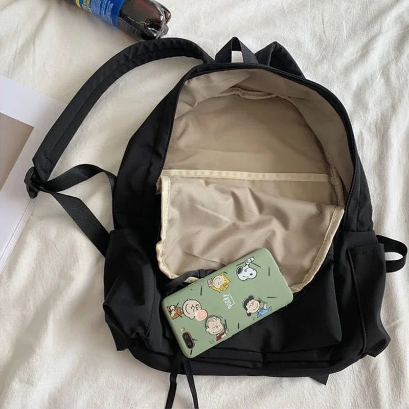 Women Solid Large Capacity Backpack Waterproof Bag Japanese Style