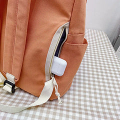 Canvas Backpack Women Solid Preppy Style Large Capacity Bag