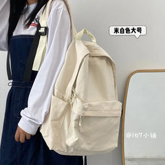 Canvas Backpack Women Solid Preppy Style Large Capacity Bag