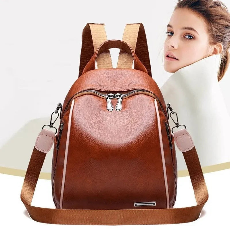 Waterproof Leather Backpack for Women Men School Camping Bag