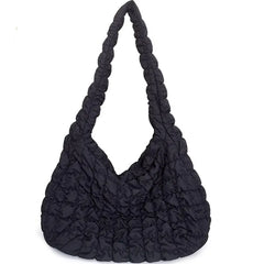 Pleated Handbag Large Capacity Down Bag Big Shoulder Female Solid Space Cotton P