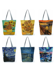 Female Oil Painting Print Handbag Bright Colors Tote Bag
