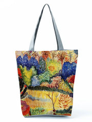 Female Oil Painting Print Handbag Bright Colors Tote Bag