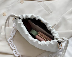 Women's PU Leather Chain Cloud Bag Clutch Shopper Satchel Shoulder Bag
