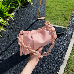 Women's PU Leather Chain Cloud Bag Clutch Shopper Satchel Shoulder Bag