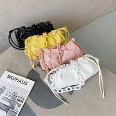 Women's PU Leather Chain Cloud Bag Clutch Shopper Satchel Shoulder Bag