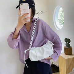 Women's PU Leather Chain Cloud Bag Clutch Shopper Satchel Shoulder Bag
