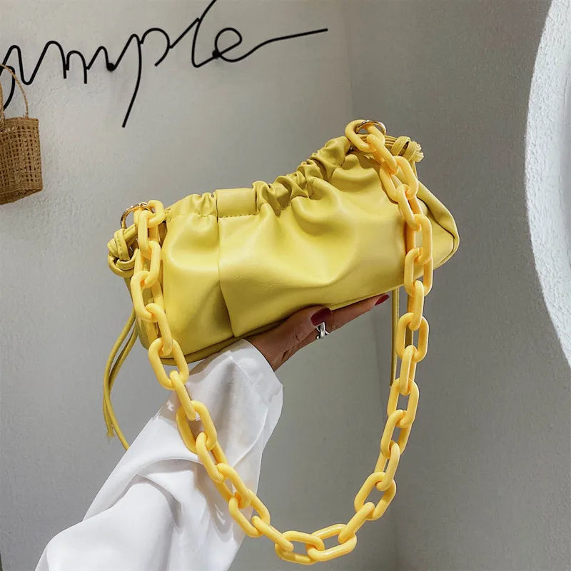 Women's PU Leather Chain Cloud Bag Clutch Shopper Satchel Shoulder Bag
