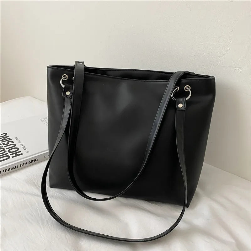 Leather Tote Bag Handbags Zipper Wide Bucket Clutch