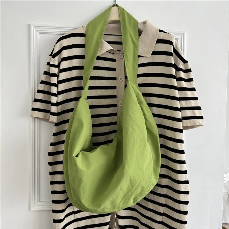 Nylon Crossbody Tote Bag for Women Wide Shoulder Belt Casual Dumplings Bag