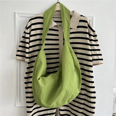 Nylon Crossbody Tote Bag for Women Wide Shoulder Belt Casual Dumplings Bag