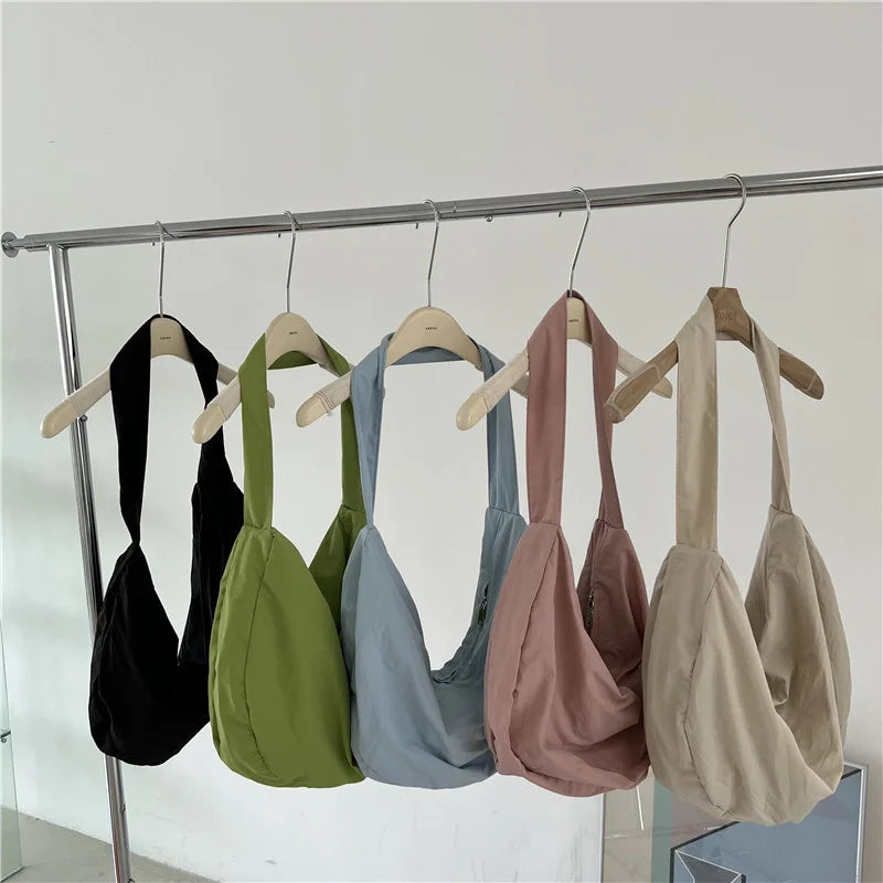 Nylon Crossbody Tote Bag for Women Wide Shoulder Belt Casual Dumplings Bag