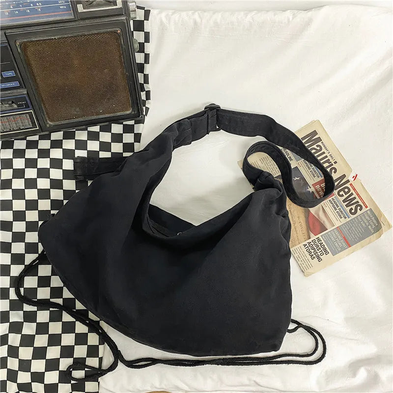 Large-Capacity Folding Canvas Shoulder Bag for Women