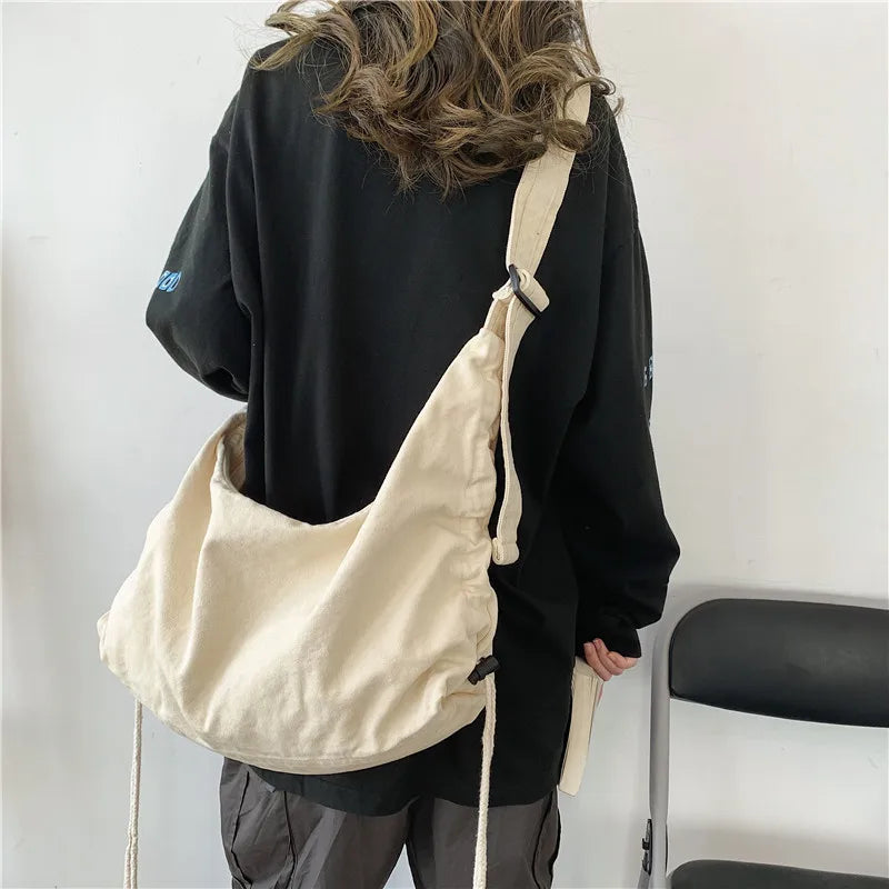 Large-Capacity Folding Canvas Shoulder Bag for Women