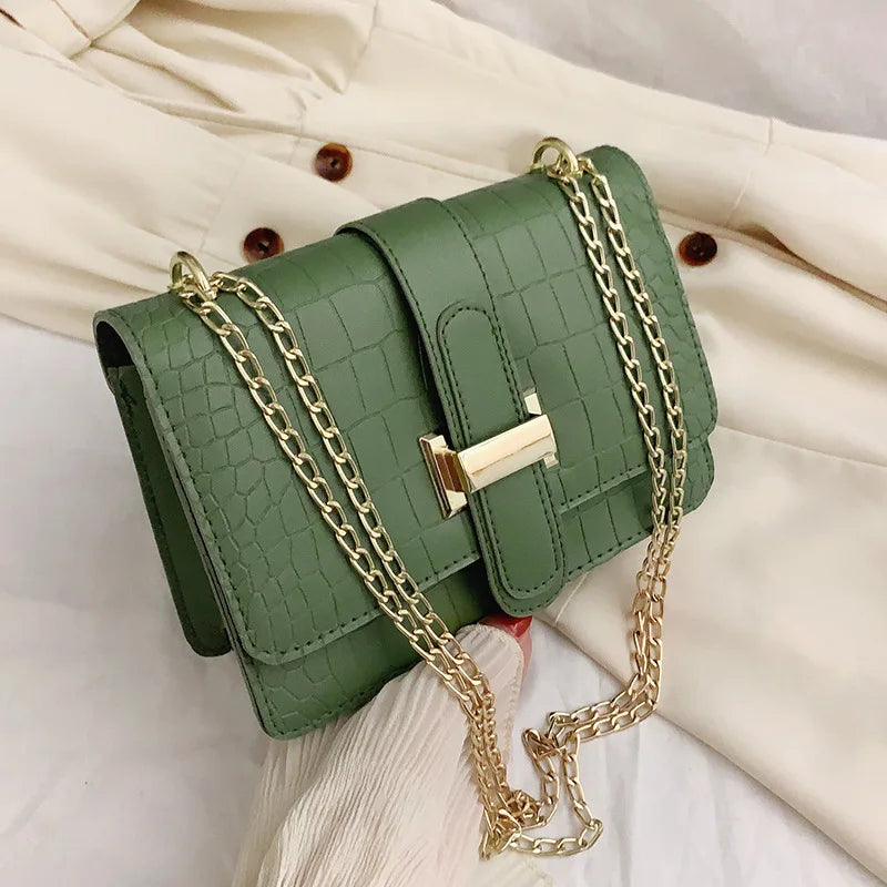 Stone Grain Crossbody Bag Embossed Solid Small Square Shoulder Bag