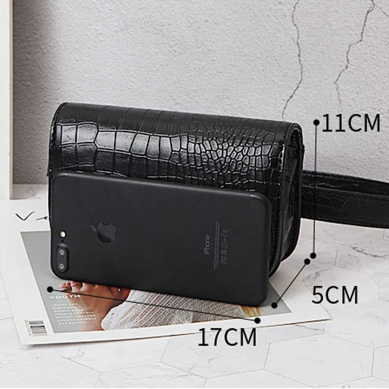 Animal Print Women Purse Crocodile Pattern Waist Belt Female Purse T30