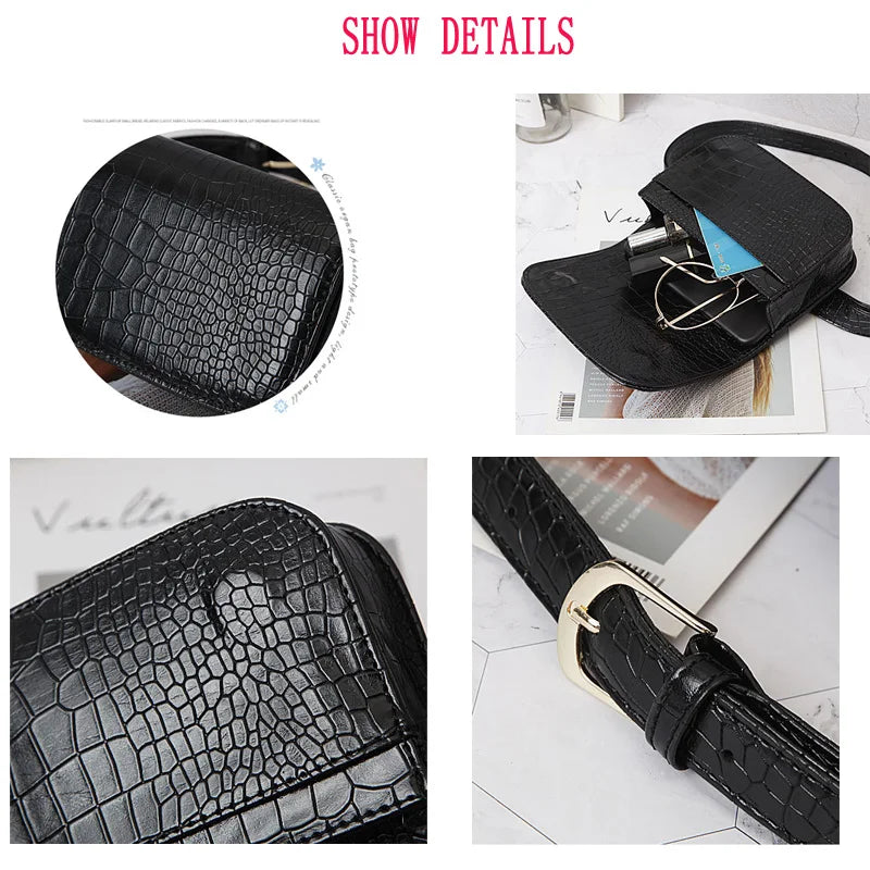 Animal Print Women Purse Crocodile Pattern Waist Belt Female Purse T30