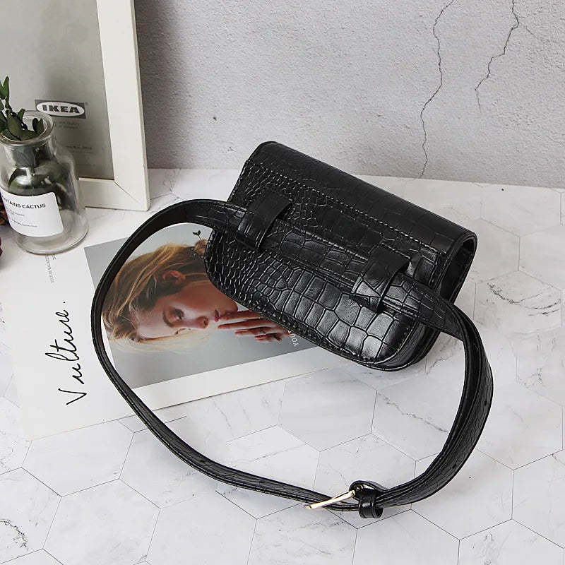 Animal Print Women Purse Crocodile Pattern Waist Belt Female Purse T30