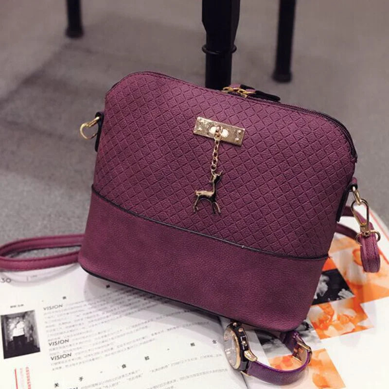 PU Leather Women Bag Quilted Shell Bag Deer Pendant