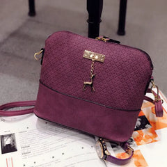 PU Leather Women Bag Quilted Shell Bag Deer Pendant