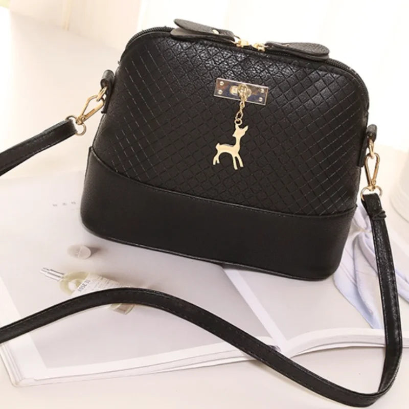 PU Leather Women Bag Quilted Shell Bag Deer Pendant