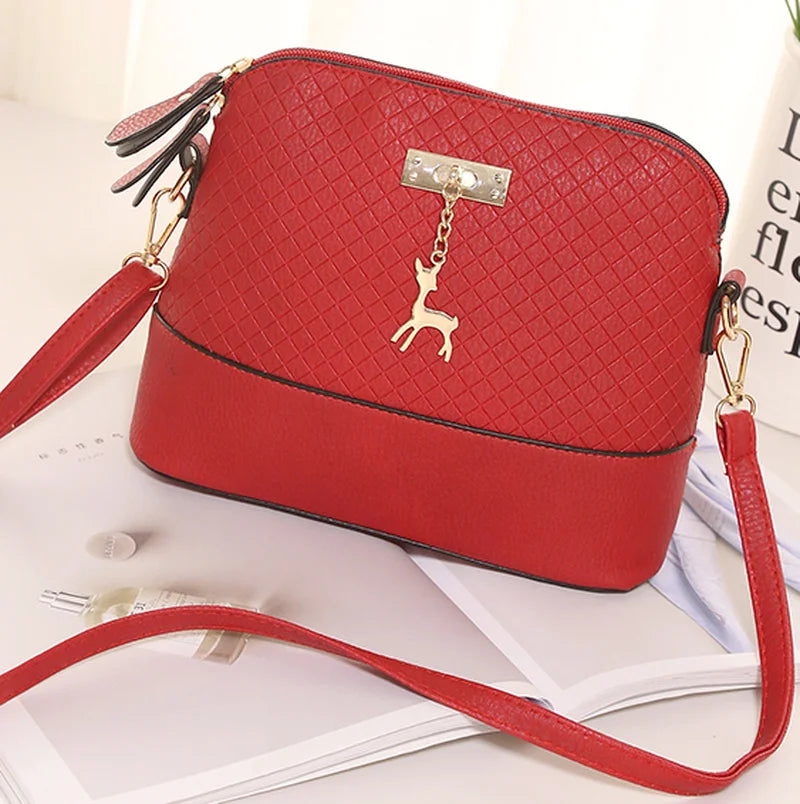 PU Leather Women Bag Quilted Shell Bag Deer Pendant
